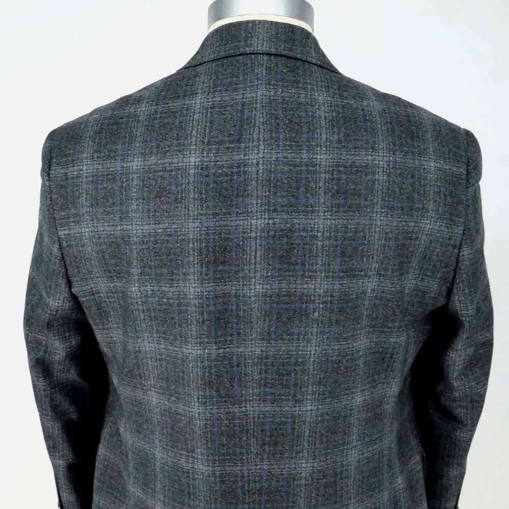Joseph Abboud Sport Coat Mens 44S Gray Window Pane Plaid Wool Blazer Jacket